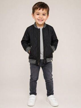 Sovereign Code Boys' Black Quilted Bomber Jacket with Knit Trim